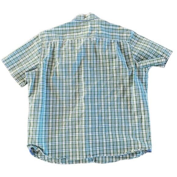 LL Bean Gorpcore Green Plaid Stretch Chambray Short Sleeve Stretch Shirt - Large - Picture 4 of 8